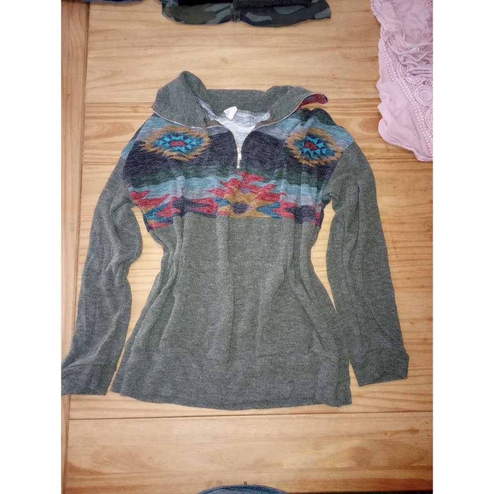 Aztec Quarter Zip Lightweight Pullover Crewneck Sweater